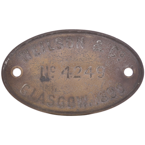 438 - A worksplate, NEILSON & Co, 4249, 1890, from a standard gauge 0-4-0 side tank new to Gas Light & Cok... 