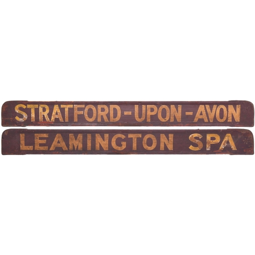 448 - A small carriage board, LEAMINGTON SPA-STRATFORD UPON AVON, used on local services via Hatton and Be... 