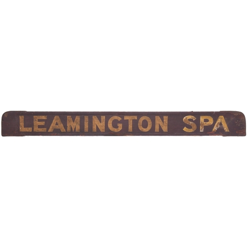 448 - A small carriage board, LEAMINGTON SPA-STRATFORD UPON AVON, used on local services via Hatton and Be... 