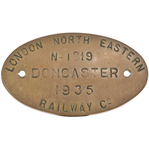 62 - A locomotive worksplate, LONDON NORTH EASTERN RAILWAY CO, No 1819, 1935, from the LNER A4 Class 4-6-... 