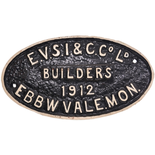 66 - An Ebbw Vale Steel, Iron and Coal Co wagonplate, E.V.S.I.C Co Ld, BUILDERS, 1912, EBBW VALE, MON, ca... 