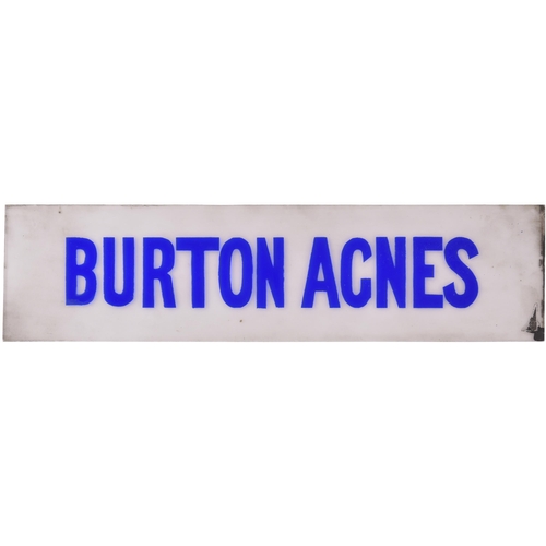 73 - A North Eastern Railway platform lamp glass, BURTON AGNES, from the Hull to Scarborough route. The s... 