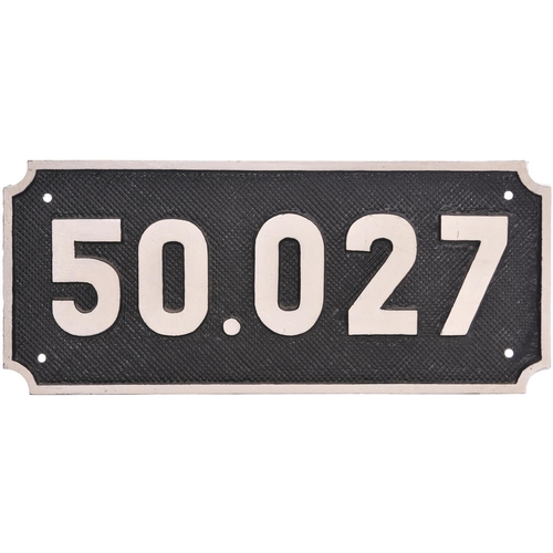 74 - A Romanian State Railways (CFR) cabside numberplate, 50.027, from a  standard gauge 0-10-0 built by ... 