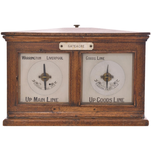 78 - A Cheshire Lines signal box indicator, the left side WARRINGTON-LIVERPOOL, UP MAIN LINE, the right G... 