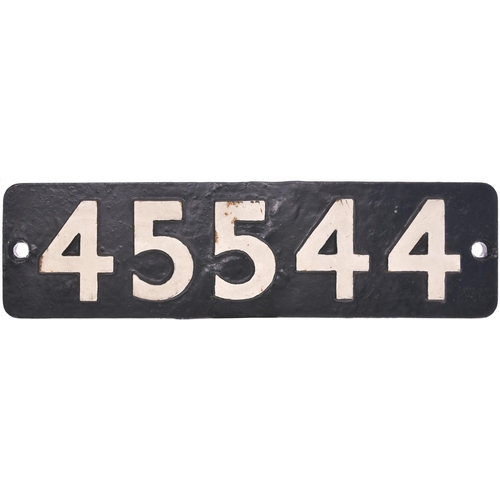 81 - A smokebox numberplate, 45544, from the LMS Patriot Class 4-6-0 No 5544 built at Crewe in 1934, beco... 