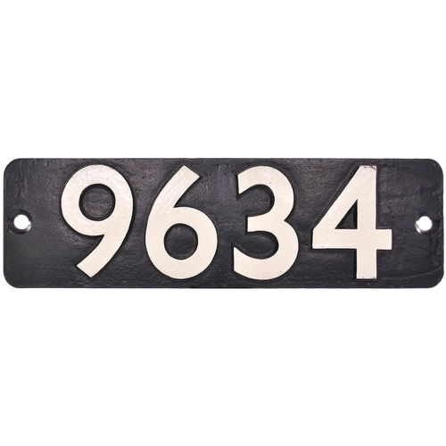 88 - A smokebox numberplate, 9634, from a GWR 8750 Class 0-6-0PT built at Swindon in January 1946. Alloca... 