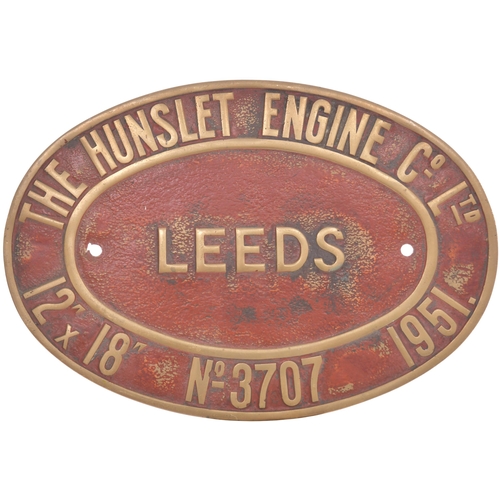 91 - A worksplate, HUNSLET ENGINE Co (LEEDS), 3707, 1951, from a 2ft 6ins gauge 2-8-4T, All-India Class Z... 