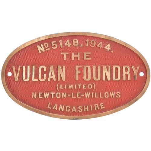 93 - A worksplate, VULCAN FOUNDRY, 5148, 1944, from a War Department Austerity 2-8-0, built by Vulcan to ... 