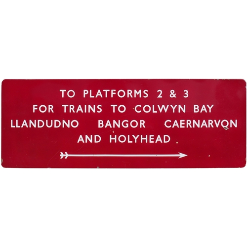 96 - A BR(M) station sign, TO PLATFORMS 2 & 3 FOR TRAINS TO COLWYN BAY LLANDUDNO BANGOR CAERNARVON AND HO... 