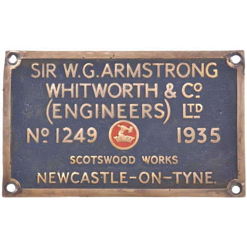 97 - A worksplate, ARMSTRONG WHITWORTH, 1249, 1935, from a LMS Class 5 4-6-0 No 5208 which became BR 4520... 