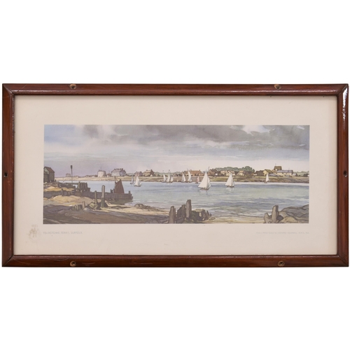 1012 - Carriage print, Felixstowe Ferry, Suffolk, by Leonard Squirrell, R.W.S, R.E, LNER post-war series, o... 