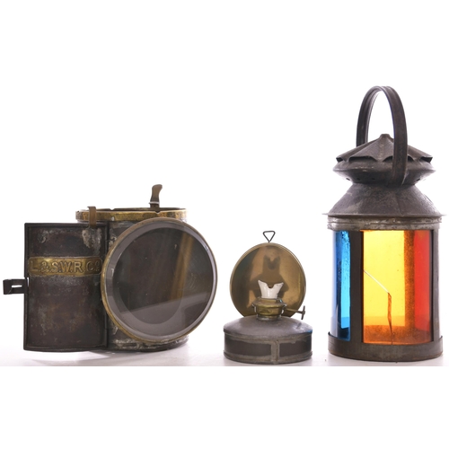 1017 - LSWR handlamp, with embossed brass plate bearing the company initials on the side door, brass band t... 