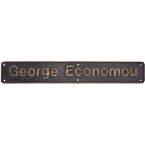 1025 - Nameplate, GEORGE ECONOMOU, carried by a Post Office T.P.O. vehicle, cast aluminium, 38¾