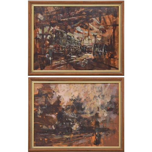 1032 - Original impressionist paintings, Cornish Riviera leaving Paddington and Swindon Works, by John Palm... 