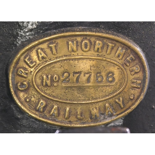 1044 - GNR signal lamp case, EASTVILLE, on copper plate on collar, GNR brass plate on the front, the body r... 