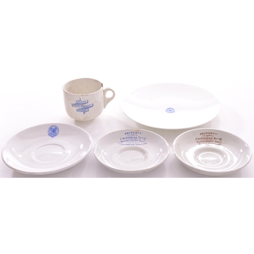 1055 - Caledonian Ry, PERTH REFRESHMENT ROOMS cup, large chip to rim, CALLANDER tea plate, large rim chip, ... 