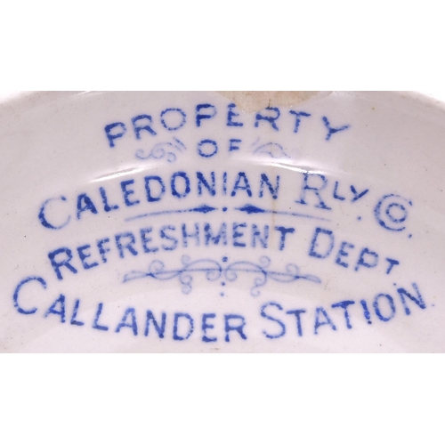 1055 - Caledonian Ry, PERTH REFRESHMENT ROOMS cup, large chip to rim, CALLANDER tea plate, large rim chip, ... 