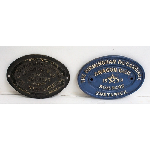 Gloucester Railway Carriage &  Wagon cast brass wagonplate, ex service condition, Birmingham Rly Carriage Smethwick 1939 C/I wagonplate, original back. (2) (Dispatch by Mailboxes/Collect from Banbury Depot)