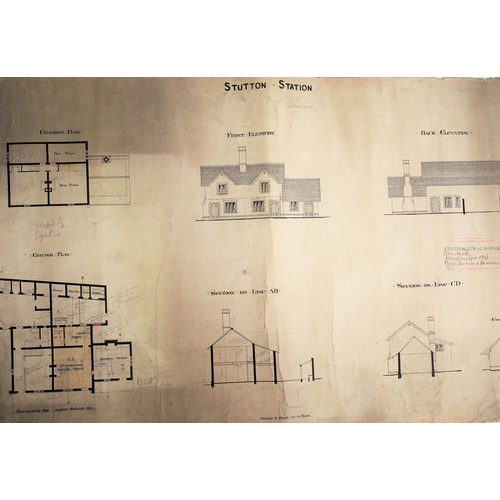 324 - North Eastern Railway rolled on linen plan of SUTTON station & house, 8' to the inch, beautifully dr... 