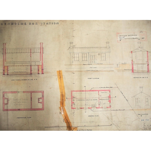 325 - North Eastern Railway rolled on linen plan of TRENHOLME BAR Station, 4' to one inch, coloured, taped... 