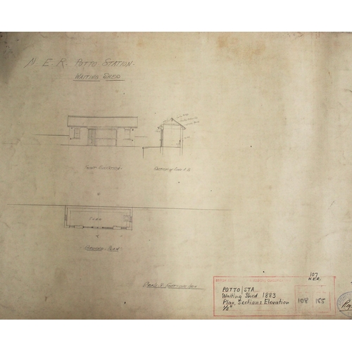 326 - North Eastern Railway rolled on linen plans & sketches of COXWOLD station waiting 