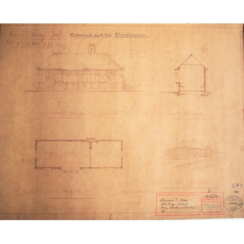 326 - North Eastern Railway rolled on linen plans & sketches of COXWOLD station waiting 