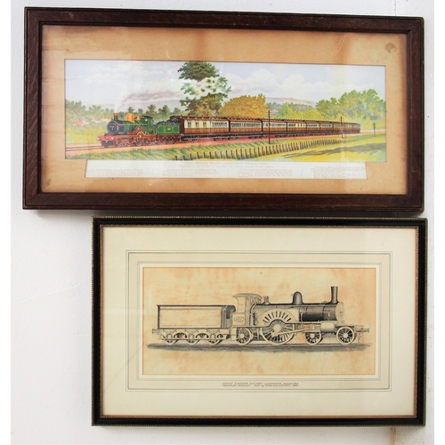 Framed & glazed locomotive profiles etc - GER Bromley Single (appears to be original drawing), 23½"x 15", GWR Cornish Riviera in original frame & mount 28"x 14", GWR Castle 5069 by Geoffrey Wheeler (signed) 25½"x 12½", "The Railway Station" 24½"x 13½", GWR Locomotives (original) 31"x 24". (5) (Dispatch by Mailboxes/Collect from Banbury Depot)