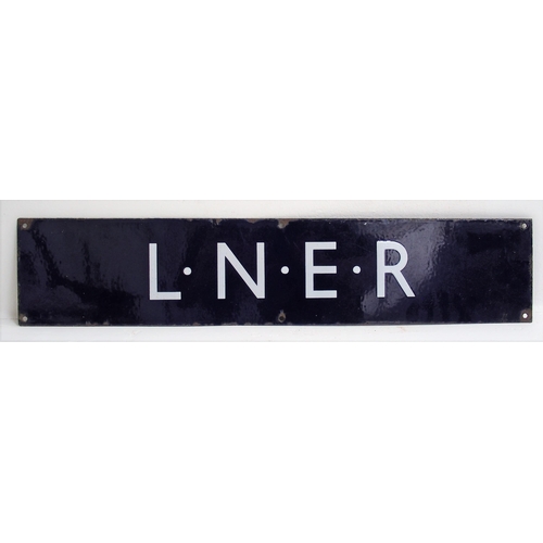 London North Eastern Railway enamel poster board heading, 28"x 6", overall good bright condition with usual small enamel loss around fixing holes. (Dispatch by Mailboxes/Collect from Banbury Depot)