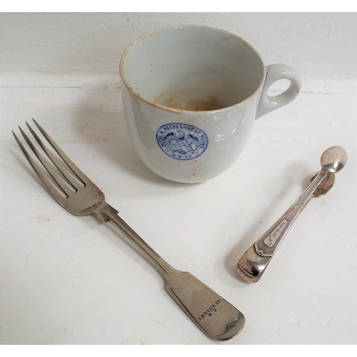 423 - London Midland & Scottish Rly Hotels sugar tongs (Mappin & Webb), Caledonian Rly St Rollox fork (Wal... 