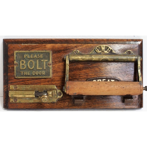 776 - Great Western Railway cast toilet door furniture including two types of roll holder, bolt & Please B... 