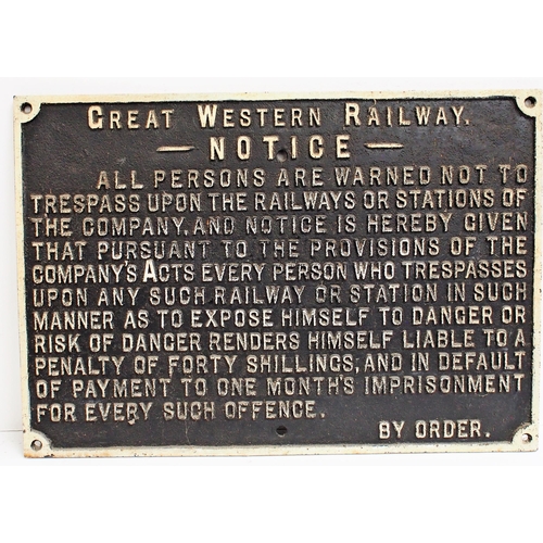 781 - Great Western Railway C/I trespass notice (TPGW702), 29 3/8