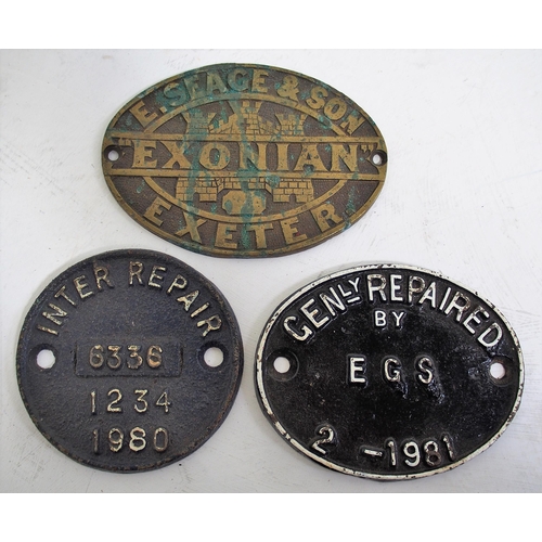 914 - British Railways general repair plates 1980 & 1981, cast brass safe plate E SEAGE & Son Exeter. (3) ... 