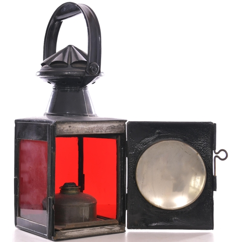 941 - SE&CR inspection/warning lamp, brass plate SECR E2926, red glasses to three sides, hinged handle, or... 