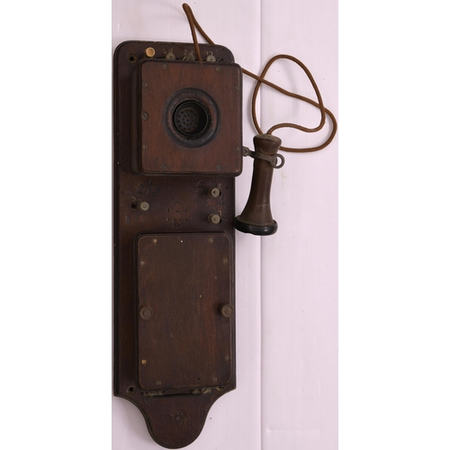 944 - Signal box telephone, fixed mouthpiece and trumpet earpiece, height 23