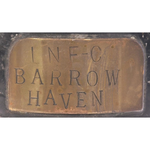 948 - LNER signal box lamp, plated LNER-C BARROW HAVEN, with hanger and burner, overall height 24¾