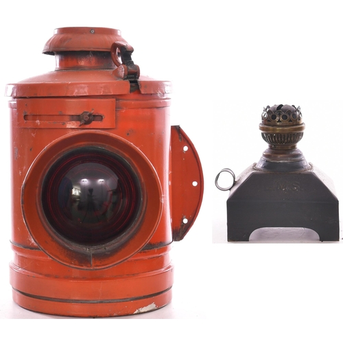 962 - Crossing gate lamp, red body, bulls eye / ribbed red lens, height 15½