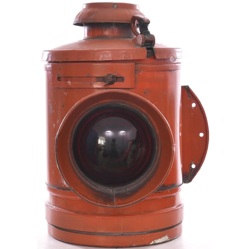 962 - Crossing gate lamp, red body, bulls eye / ribbed red lens, height 15½