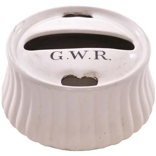 992 - GWR paste pot, as used to apply luggage labels to passengers' luggage, white china, 7