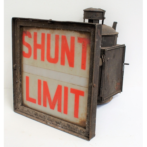 British Railways (Western) "LIMIT of SHUNT" theatre lamp, complete with large reservoir, ex service condition. (Dispatch by Mailboxes/Collect from Banbury Depot)