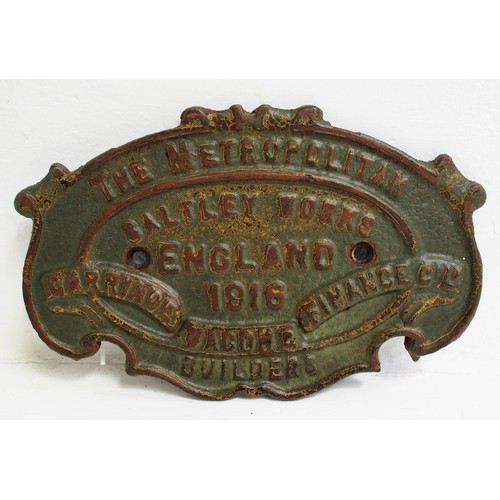 875 - Metropolitan Carriage & Wagon & Finance Co C/I wagonplate of 1916, cleaned back and wonderful origin... 