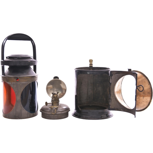 100 - A North British Railway Bullpits Patent three aspect handlamp, the body stamped NBR PENTON, a statio... 