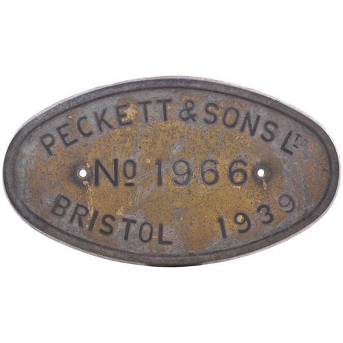 122 - A worksplate, PECKETT, 1966 of 1939, from a standard gauge 0-4-0ST new to the Gas Light & Coke Co Lt... 