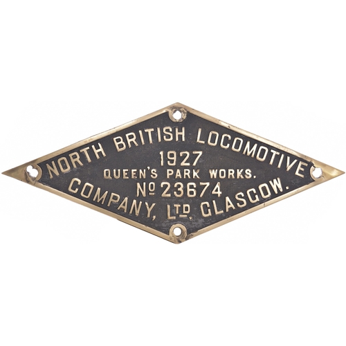 130 - A worksplate, NORTH BRITISH LOCOMOTIVE Co, QUEENS PARK WORKS, 23674, 1927, from a LMS Class 4F 0-6-0... 