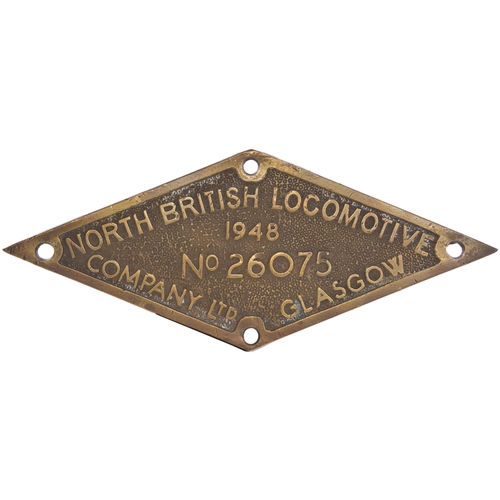 136 - A worksplate, NORTH BRITISH LOCOMOTIVE CO, 26075, 1948, from a 3ft 6ins gauge South African Railways... 