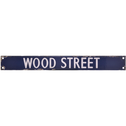 139 - A BR(E) destination plate, WOOD STREET,  from the Liverpool Street departure indicator. Enamel, leng... 