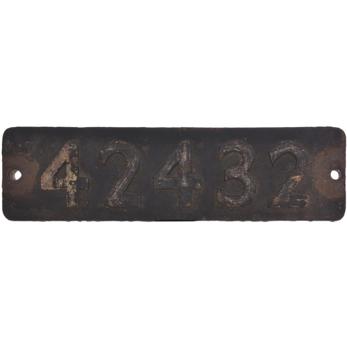 140 - A smokebox numberplate, 42432, from a LMS Class 4 2-6-4T No 2432 built at Derby in 1936. It spent al... 