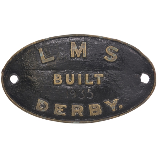 147 - A worksplate, LMS BUILT 1935 DERBY, from a LMS Class 3 2-6-2T No 162 which became BR 40162. A long t... 