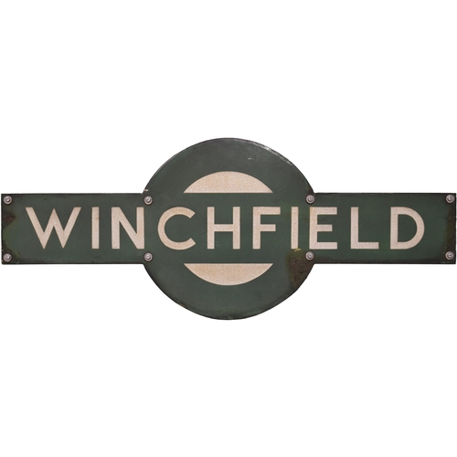 148 - An SR target sign, WINCHFIELD, from the Basingstoke to Woking section of the West of England main li... 