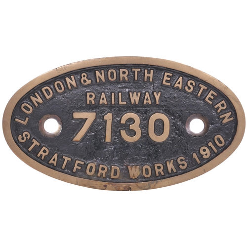 160 - A worksplate, LONDON & NORTH EASTERN RAILWAY, 7130, STRATFORD, 1910, from a Great Eastern Railway Cl... 