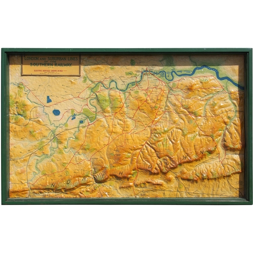 163 - A Southern Railway relief map of the company's suburban system, the area bounded by Brookwood, Redhi... 